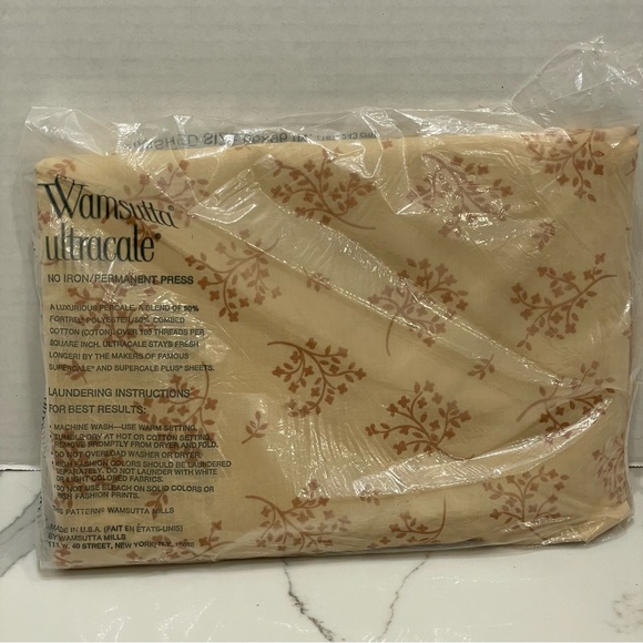 New VTG Wamsutta Caramel Brown Twin Flat Fortel Cotton Blend Flower Leaf Pattern - Picture 4 of 8